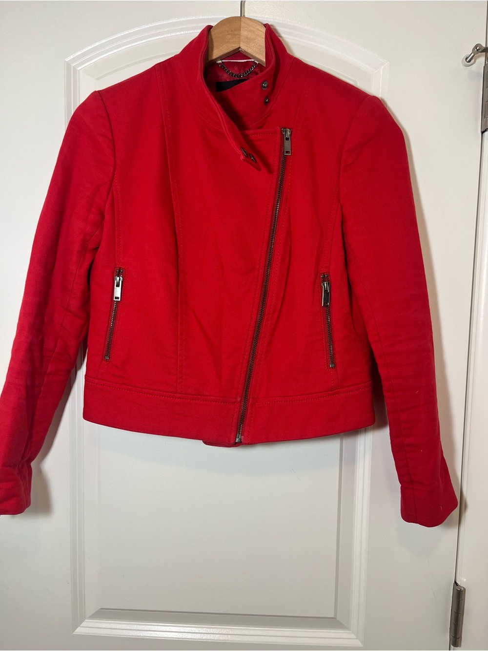 Banana Republic Red Asymmetrical Zip Bomber Jacket